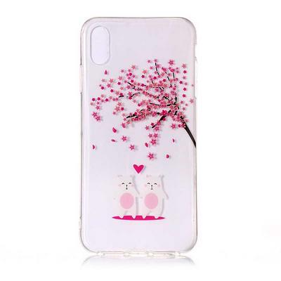 Colored Painting Transparent Soft TPU Back Cover Case for iPhone Xs Max 6.5 - Pink Sakura