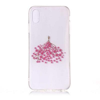 Colored Painting Transparent Soft TPU Back Cover Case for iPhone Xs Max 6.5 - Sakura Blossom
