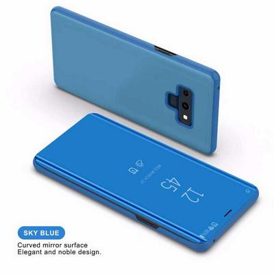 Plating Mirror Magnetic Suction PU Leather + Hard PC with Intelligent Sensor Chip Smart Wake Sleep Flip-Free Answer Phone Stand Case for Samsung Galaxy Note 9 - Sky Blue