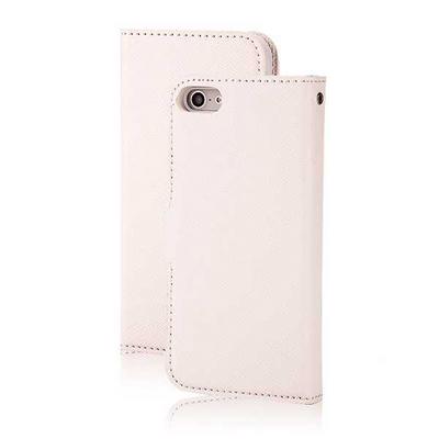 Cross Pattern Dividable-Body PU Leather + Hard PC Card Holder with Strap and Magnetic Buckle Case for iPhone SE / 5 / 5S - White