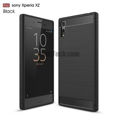 Carbon Fiber Brushed Anti-Drop Shockproof Soft TPU Back Cover Case for Sony Xperia XZ F8332 - Black