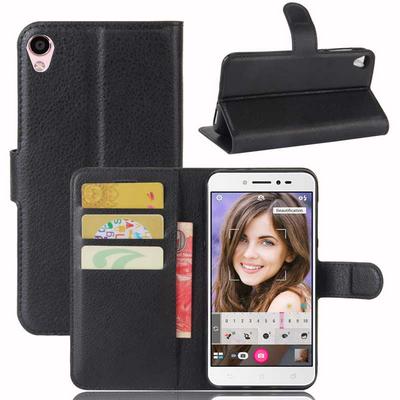 Lichee Pattern Side Flip PU Leather + Soft TPU Card Holder with Stand and Magnetic Buckle Case for Asus Zenfone 3 GO ZB501KL / Zenfone Live ZB501KL - Black