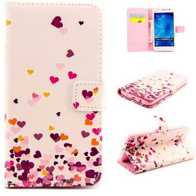 Embossment Pattern Wallet Style Magnetic Flip Stand TPU+ PU Leather Case for Samsung Galaxy J5 - Pink Heart 