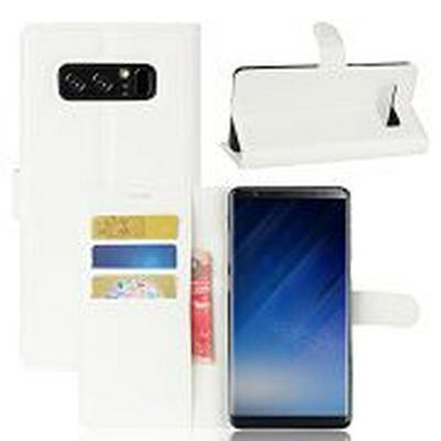 Lichee Pattern Side Flip Wallet Style PU Leather + Soft TPU Card Holder with Stand and Magnetic Buckle Case for Samsung Galaxy Note 8 - White