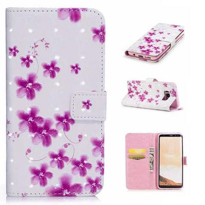 3D Smooth Surface Colored Painting PU Leather + Soft TPU Card Holder with Stand Support Wallet and Magnetic Buckle Case for Samsung Galaxy S8 / G9500 - Flower