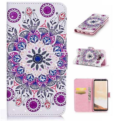 3D Smooth Surface Colored Painting PU Leather + Soft TPU Card Holder with Stand Support Wallet and Magnetic Buckle Case for Samsung Galaxy S8 / G9500 - Mandala