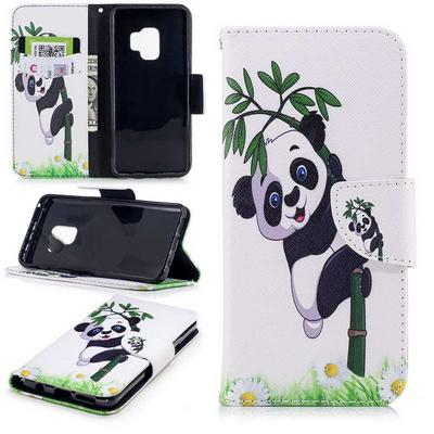 Colored Painting Card Holder Slots Wallet Style with Magnetic Buckle PU Leather + Soft TPU Case for Samsung Galaxy S9 - Panda