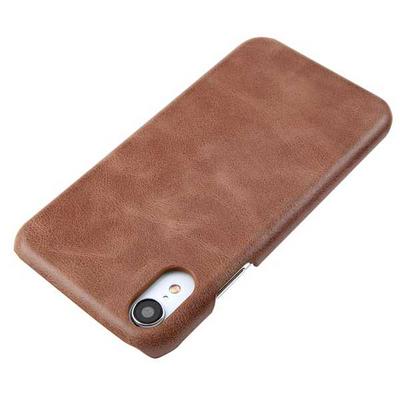 Drop Protection with Retro Pattern Frosted Cowhide Genuine Leather Coated PC Back Cover Phone Case for iPhone XR 6.1 - Coffee