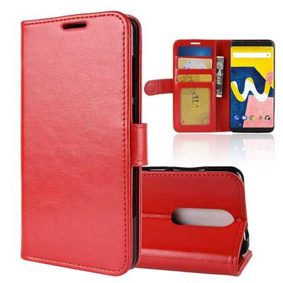 R64 Pattern Side Flip Wallet Style Picture Frame PU Leather + Soft TPU Card Holder with Stand and Magnetic Buckle Cover Case for Wiko View lite - Red