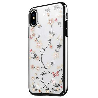 SULADA Flower Series Diamond Studded Laser Engraving Plating Process Independent Lossless Button Soft TPU Back Cover Protective Case for iPhone XR 6.1 - Black