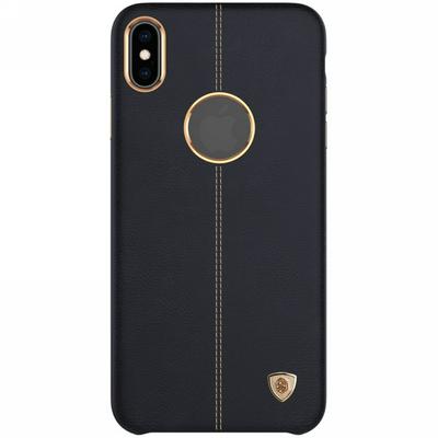 Apple Logo Hole Nillkin PU Leather Coated PC Back Cover Phone Case for iPhone Xs Max 6.5 - Black