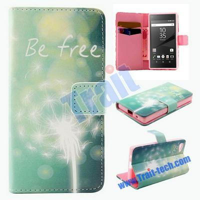 Wallet Style Magnetic Flip Stand TPU + PU Leather Case for Sony Xperia Z5 Compact Green & Dandelion 