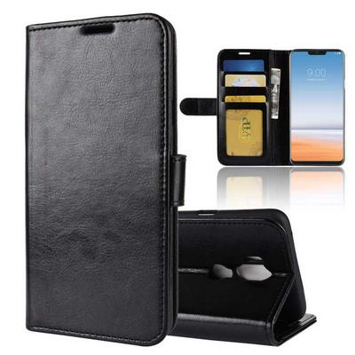 R64 Pattern Side Flip Wallet Style Picture Frame PU Leather + Soft TPU Card Holder with Stand and Magnetic Buckle Cover Case for LG G7- Black 