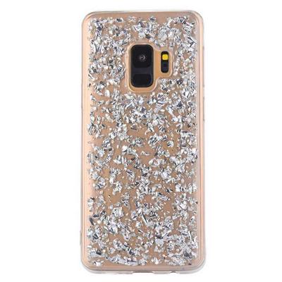 Gold Foil Dripping Glue Glitter Powder Anti-Drop Soft TPU Back Cover Case for Samsung Galaxy S9 - Silver