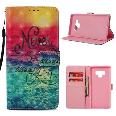 3D Color Painted Side Flip PU Leather + Soft TPU Card Slot with Magnetic Buckle Wrist Strap and Stand Wallet Protective Case for Samsung Galaxy Note 9 - Sea