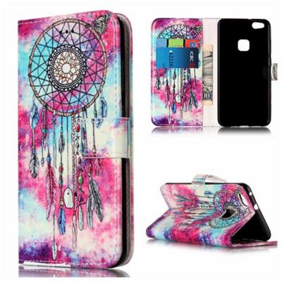 Colored Painting TPU + PU Leather Case with Wallet Style Magnetic Flip Card Holder Slot Wrist Srap for Huawei P10 Lite - Dreaming Catcher