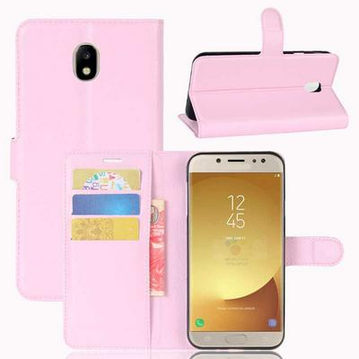 Eurasian Version PU Leather + Soft TPU Card Holder with Adjustable Stand Support Wallet and Magnetic Buckle Case for Europe Samsung Galaxy J7 (2017) - Pink