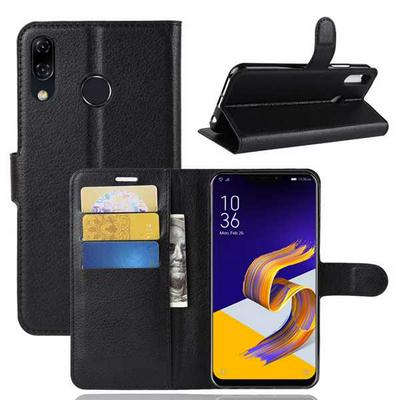 Litchi Pattern Wallet Stand Card Holder Slots PU Leather + TPU Protective Cover Case for ASUS Zenfone 5 ZE620KL - Black