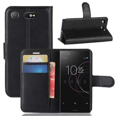 Litchi Pattern Side Flip PU Leather + Soft TPU Card Slots with Magnetic Buckle and Stand Case for Sony Xperia XZ1 Compact - Black