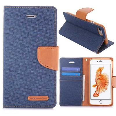 Mercury Canvas Diary Series Wallet Style Flip Card Slot Stand TPU+ PU Leather Case for iPhone 7 - Dark Blue