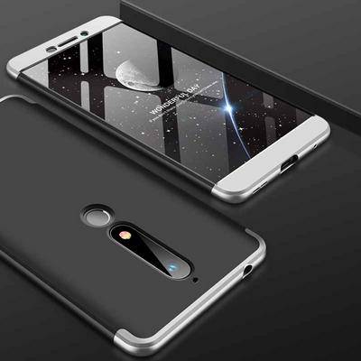 Three-Stage Style Full Coverage Detachable Frosted Shockproof Hard PC Back Cover Protective Case for Nokia 6 (2018) / 6.1 - Silver Black 
