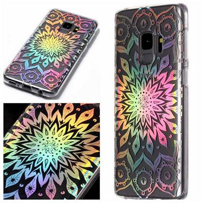 Colorful Laser Ultra Slim Anti-Slip Transparent Soft TPU Back Cover Protective Case for Samsung Galaxy S9 - Flower Pattern
