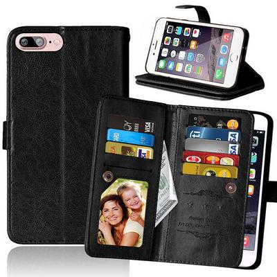 Wallet Style 9 Card Holder Slots with Picture Frame Stand Magnetic Flip PU Leather + TPU Case for iPhone 7 Plus - Black