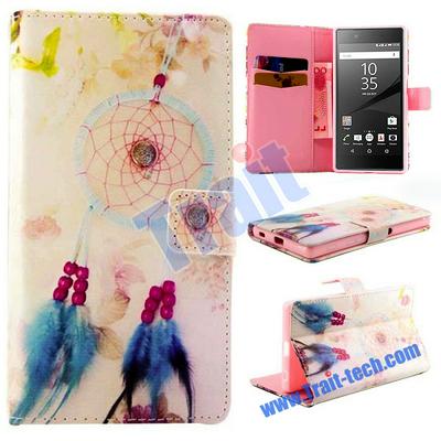 Relief Wallet Style Magnetic Flip Stand TPU+ PU Leather Case for Sony Xperia Z5 E6603 E6653 - Wind Chimes