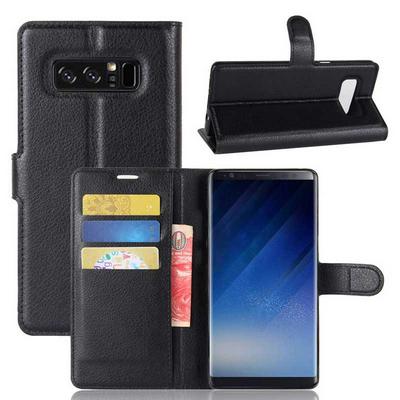 Lichee Pattern Side Flip Wallet Style PU Leather + Soft TPU Card Holder with Stand and Magnetic Buckle Case for Samsung Galaxy Note 8 - Black
