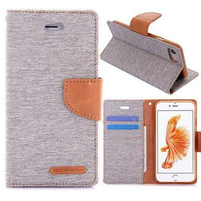 Mercury Canvas Diary Series Wallet Style Flip Card Slot Stand TPU+ PU Leather Case for iPhone 7 - Grey