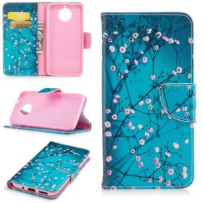 Color Painting Wallet Style PU Leather + Soft TPU Card Holder with Stand and Magnetic Buckle Case for Motorola Moto G6 Plus - Pink Flower Tree