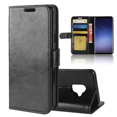 R64 Pattern Side Flip Wallet Style Picture Frame PU Leather + Soft TPU Card Holder with Stand and Magnetic Buckle Cover Case for Samsung Galaxy S9 - Black