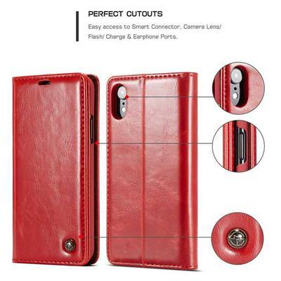 CaseMe 003 Series Card Holder Wallet Style with Stand and Magnetic Flip PU Leather + PC Cover Case for iPhone XR 6.1 - Red