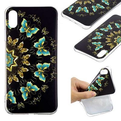 Painted High Transparent Anti-Scratch Soft TPU Back Cover Protective Case for iPhone Xs Max 6.5 - Green Butterflies