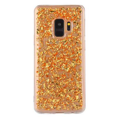 Gold Foil Dripping Glue Glitter Powder Anti-Drop Soft TPU Back Cover Case for Samsung Galaxy S9 - Gold