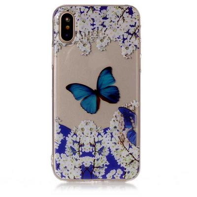 Colored Painting Transparent Soft TPU Back Cover Case for iPhone X / XS - Butterfly