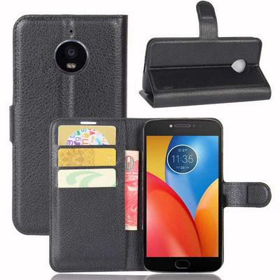 Litchi Pattern Side Flip PU Leather + Soft TPU Card Holder with Stand and Magnetic Buckle Case for Motorola Moto E4 Plus / E Plus (4th Gen) - Black