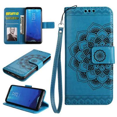 Embossed Pattern Chinese National Style Side Flip PU Leather + Soft TPU Card Slots with Hand Rope and Picture Frame Wallet Protective Case for Samsung Galaxy S8 / G9500 - Blue