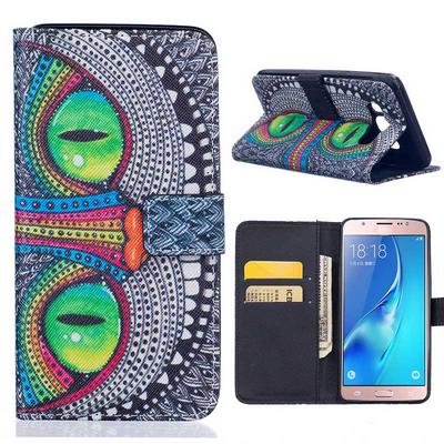 Cross Pattern Wallet TPU+ PU Leather Case for Samsung Galaxy J5 (2016) J510 Green Eyes