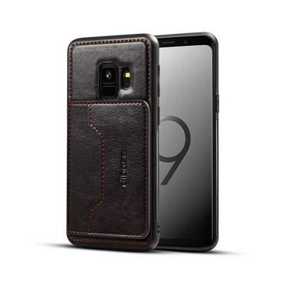 PU Leather Coated with Stand Car Support and Card Holder TPU Black Cover Case fo Samsung Galaxy S9 - Black