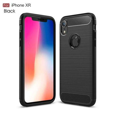 Brushed Carbon Fiber Shockproof Non-Slip Anti-Scratch Soft TPU Back Cover Protective Case for iPhone XR 6.1 - Black