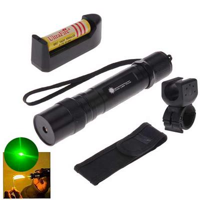 532nm Visible Adjustable Beam High Power Green Laser Pen Flashlight with Battery - Black
