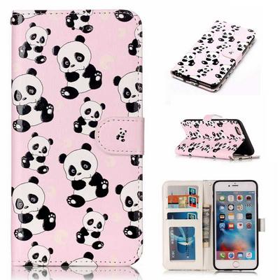 Wallet Style PU Leather + Soft TPU Card Holder with Stand and Photo Frame Case for iPhone 6 / 6S - Pandas