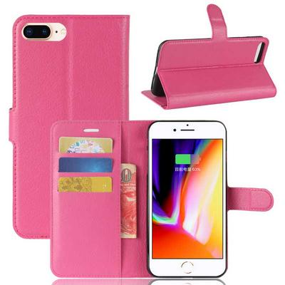 PU Leather + Soft TPU Card Holder with Adjustable Stand Support Wallet and Magnetic Buckle Case for Phone 7 Plus / 8 Plus - Rose Red