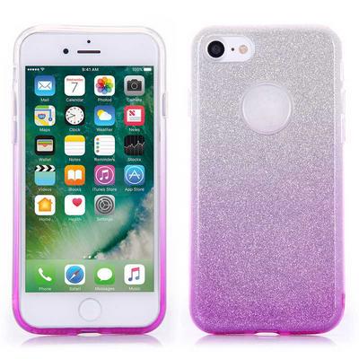 Color Gradual Change 3 in 1 Glitter Powder Soft TPU Back Cover Case for iPhone 7 - Purple