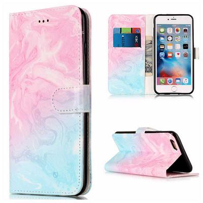 Wallet Style PU Leather + Soft TPU Card Holder with Stand and Magnetic Buckle Case for iPhone 6 / 6S - Pink and Blue Pattern