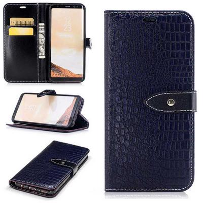 Crocodile Pattern PU Leather + Soft TPU Card Slots with Wallet Stand and Magnetic Buckle Case for Samsung Galaxy S8 / G9500 - Navy Blue
