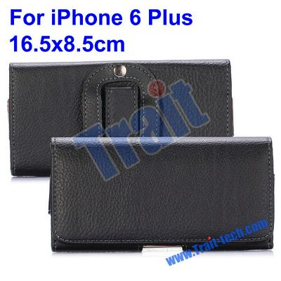 16.5x8.5cm Black Lichee Pattern Commercial Style Universal Waist Belt Clip Snap-Fastener Magnetic Flip Leather Holster Case for iPhone 6 Plus 6S Plus 5.5 inch