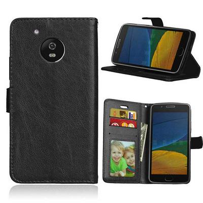 Litchi Pattern Wallet Stand Picture Frame Card Holder Slots PU Leather + TPU Case for Motorola Moto G5 - Black