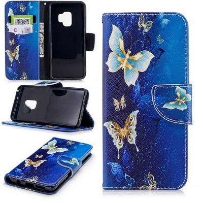 Colored Painting Card Holder Slots Wallet Style with Magnetic Buckle PU Leather + Soft TPU Case for Samsung Galaxy S9 - Butterfly Flying